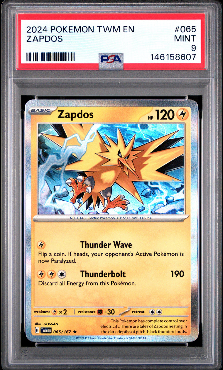 ZAPDOS #065 POKEMON TWM EN-TWILIGHT MASQUERADE 2024 — PSA 9