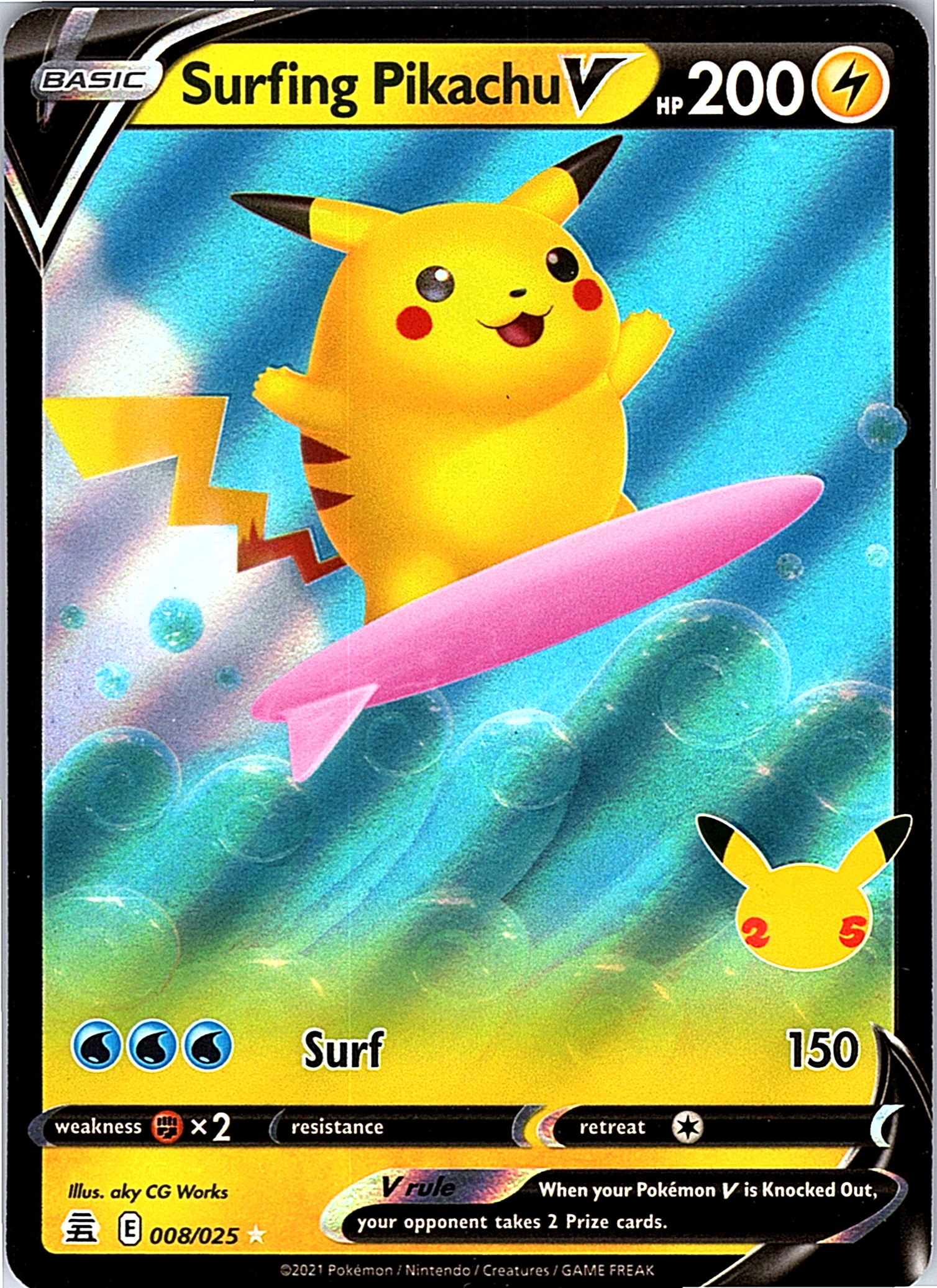 Surfing Pikachu V #008/025 — Celebrations