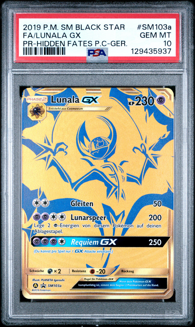 FA/LUNALA GX #SM103a POKEMON SM BLACK STAR PROMO 2019 — PSA 10