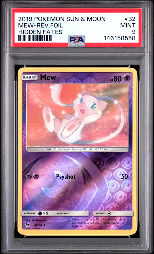 MEW-REV.FOIL #32 POKEMON SUN & MOON HIDDEN FATES 2019 — PSA 9