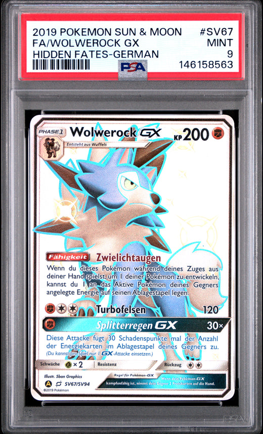 FA/WOLWEROCK GX #SV67 POKEMON SUN & MOON HIDDEN FATES-GERMAN 2019 — PSA 9