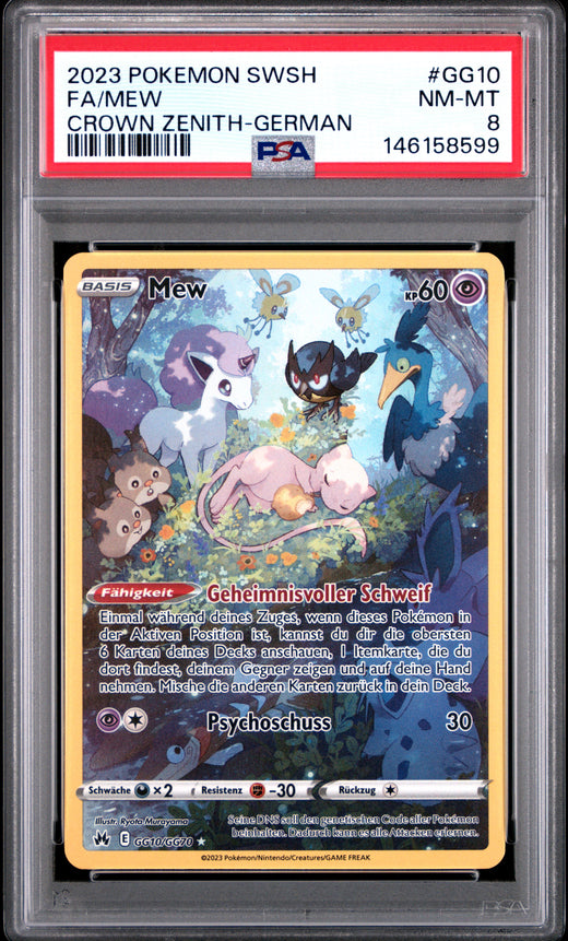 FA/MEW #GG10 POKEMON SWORD AND SHIELD CROWN ZENITH-GERMAN 2023 — PSA 8
