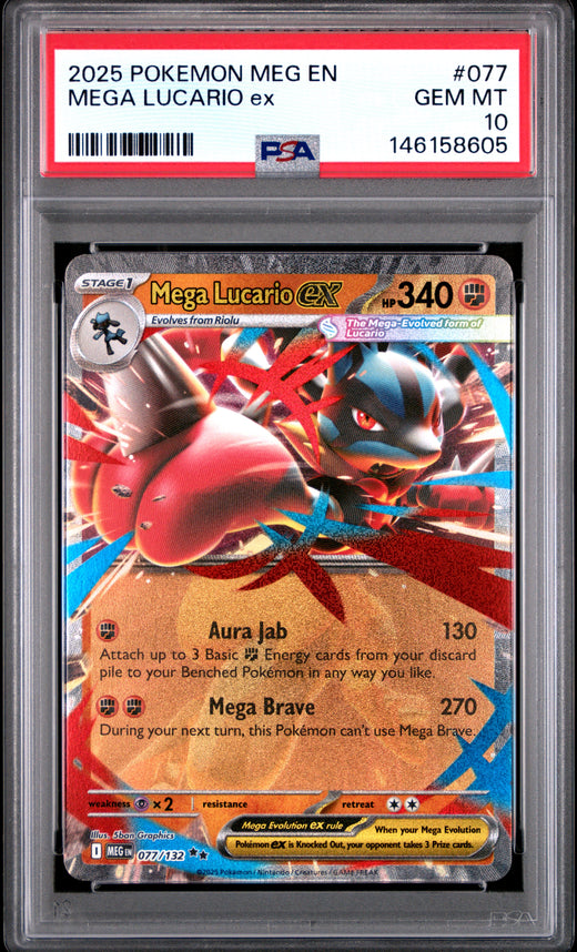 MEGA LUCARIO ex #077 POKEMON MEG EN-MEGA EVOLUTION 2025 — PSA 10