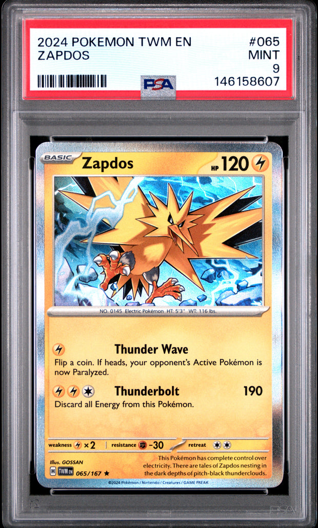 ZAPDOS #065 POKEMON TWM EN-TWILIGHT MASQUERADE 2024 — PSA 9