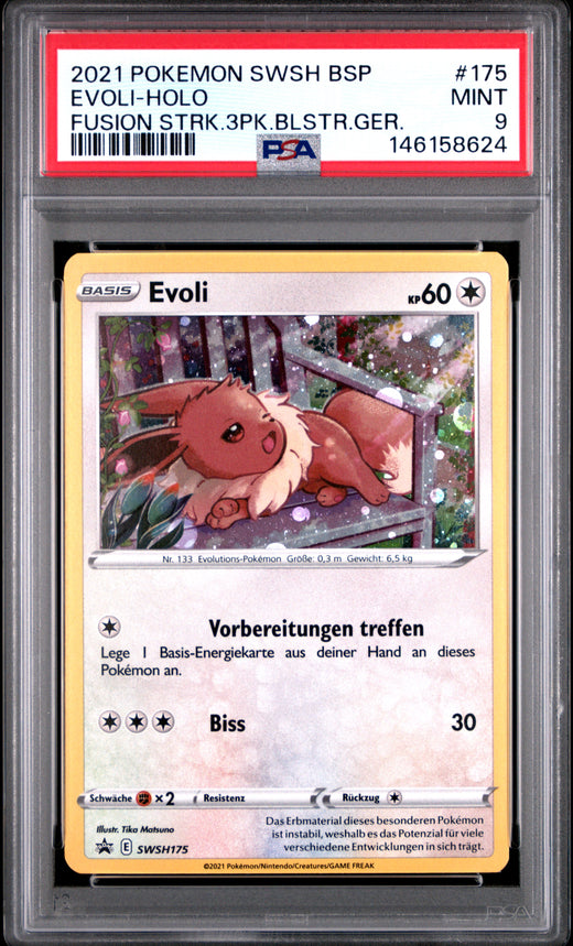 EVOLI-HOLO #175 POKEMON SWSH BSP FUSION STRK.3PK.BLSTR.GER. 2021 — PSA 9