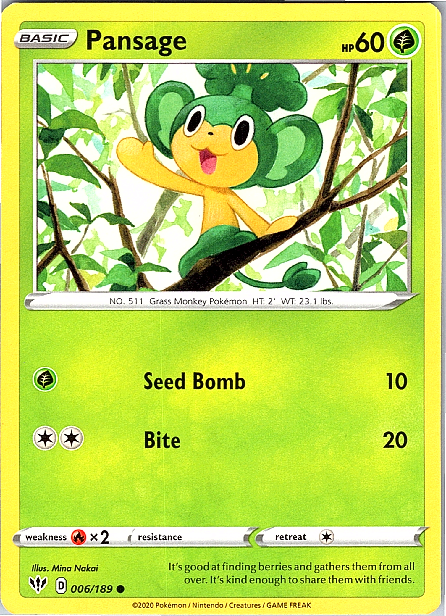 Pansage #006/189 — Sword & Shield